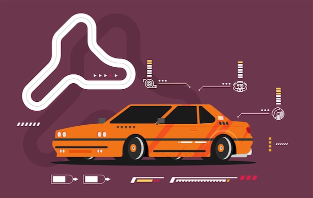 Vetor ilustração em vetor estilo plano de carro de corrida oldschool