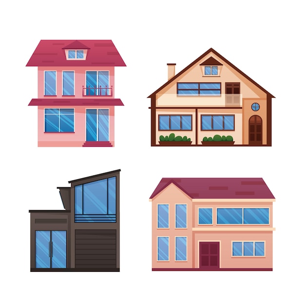 Ilustração em vetor estilo plano exterior de casas residenciais