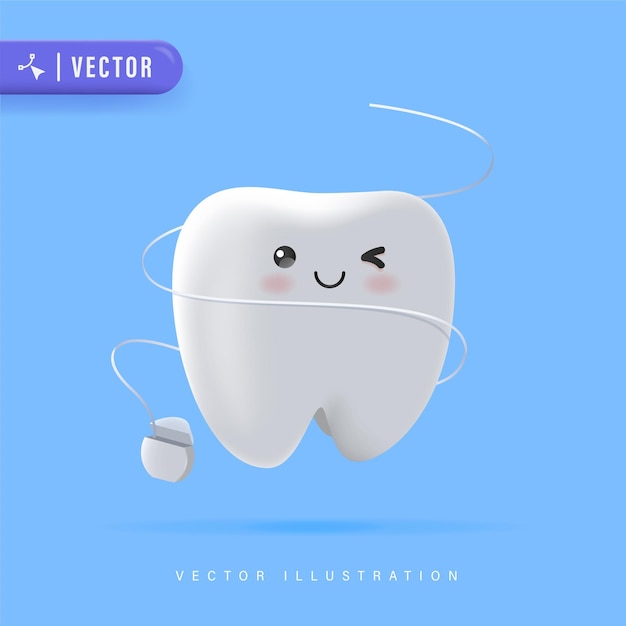 Vetor ilustração em vetor fio dental realista 3d. conceito de cuidados de saúde oral. higiene da boca e dos dentes