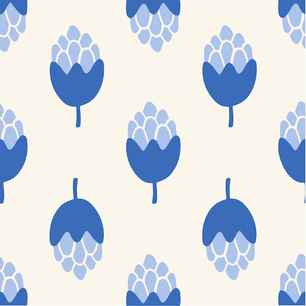 Ilustração em vetor floral de fundo padrão de flores azuis