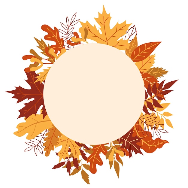Ilustração em vetor folhas de outono laranja. Quadro de outono Halloween com folhas, ícone gráfico ou impressão isolada no fundo branco