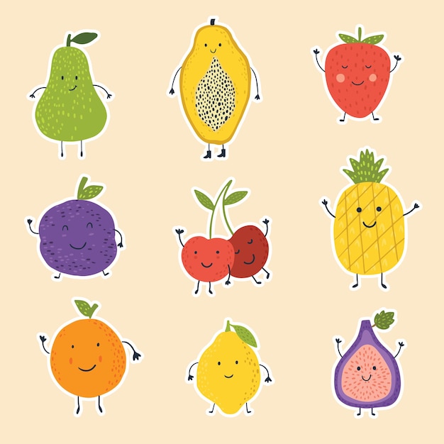 Ilustração em vetor frutas fofinho