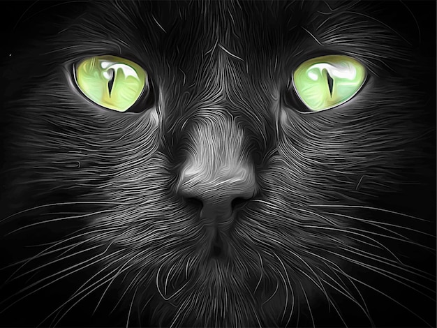 Ilustração em vetor gato preto com olhos verde-limão