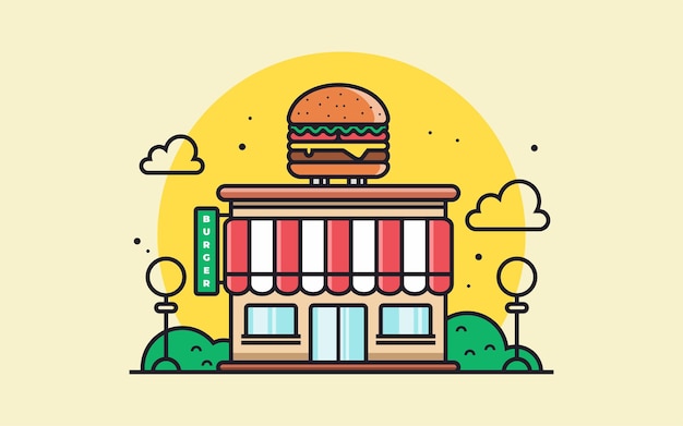 Ilustração em vetor hambúrguer ou restaurante de fast food ou café conceito de café de fast food