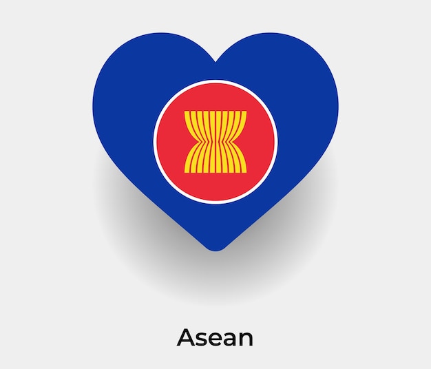 Ilustração em vetor ícone de forma de coração de bandeira asean