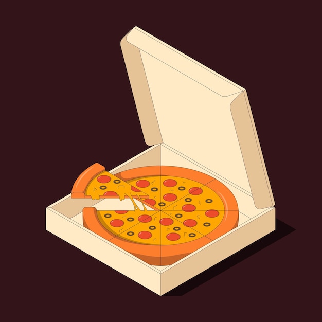 Vetor ilustração em vetor isométrica de pizza na caixa.