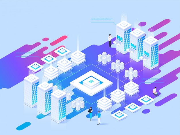 Ilustração em vetor isométrica do datacenter