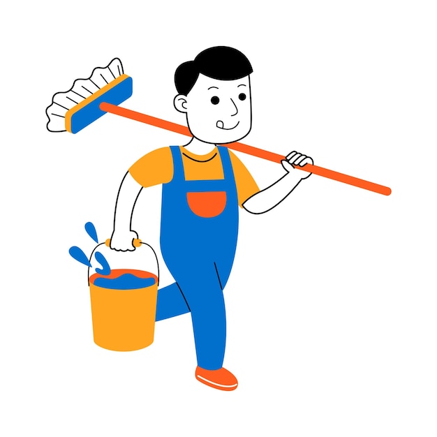 ilustração em vetor jovem limpador de casa