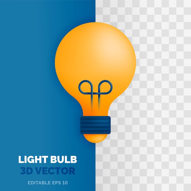 Ilustração em vetor lâmpada em estilo 3d brilhante e plástico para fins de motivação ou inspiração em educação, negócios ou finanças