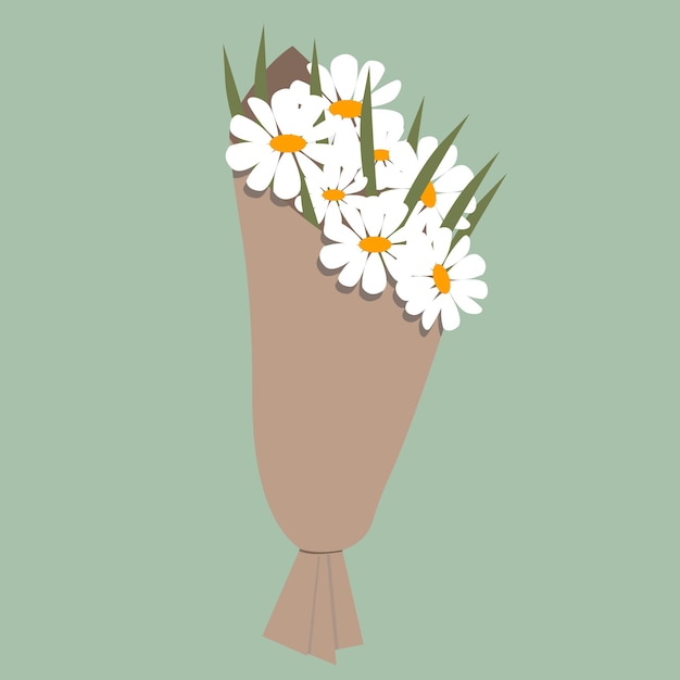 Vetor ilustração em vetor lindo buquê de flores isoladas papel kraft de composição de margarida