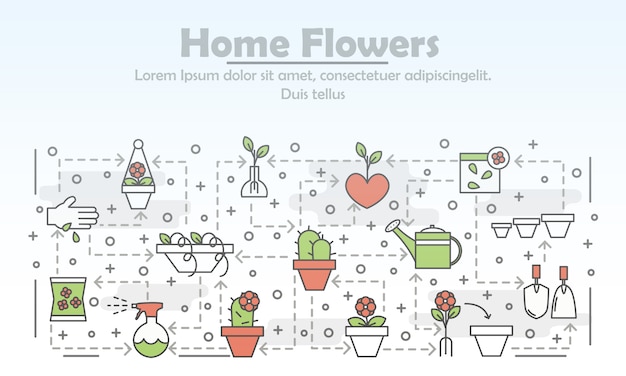 Ilustração em vetor linha fina arte flores em casa