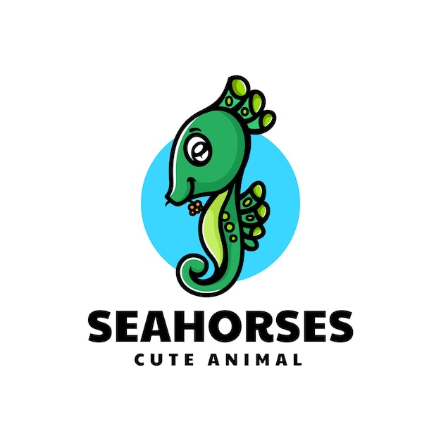 Ilustração em vetor logotipo estilo simples mascote de cavalo marinho