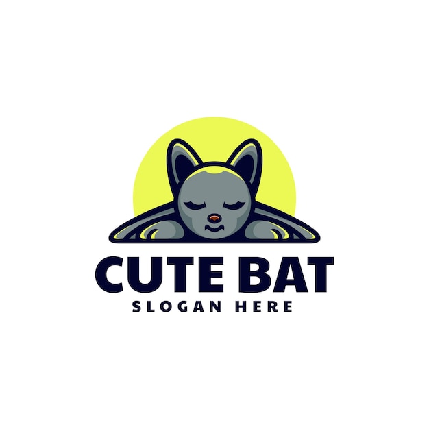 Ilustração em vetor logotipo mascote de morcego bonito estilo desenho animado