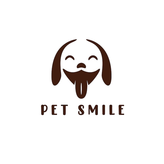 Ilustração em vetor logotipo modelo de ícone de sorriso animal de estimação. etiqueta de cabeça de cachorro para conceito de logotipo de pet shop