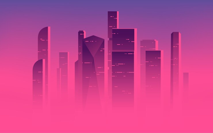 Vetor ilustração em vetor minimalista de um arranha-céus acima das nuvens, a cidade ergue-se em um nevoeiro enevoado.