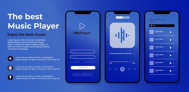Ilustração em vetor modelo de interface de usuário de aplicativo de player de música