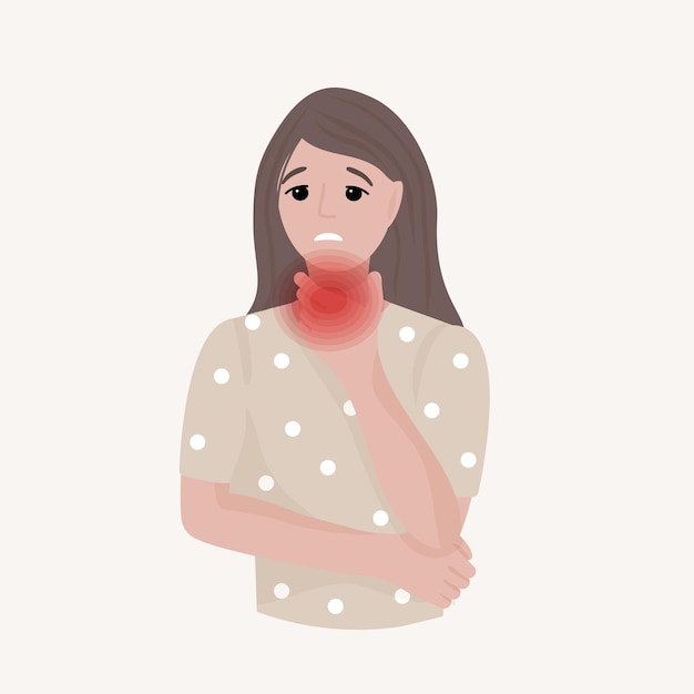 Vetor ilustração em vetor mulher sofrendo de dor de garganta isolada mulher com sintoma de gripe