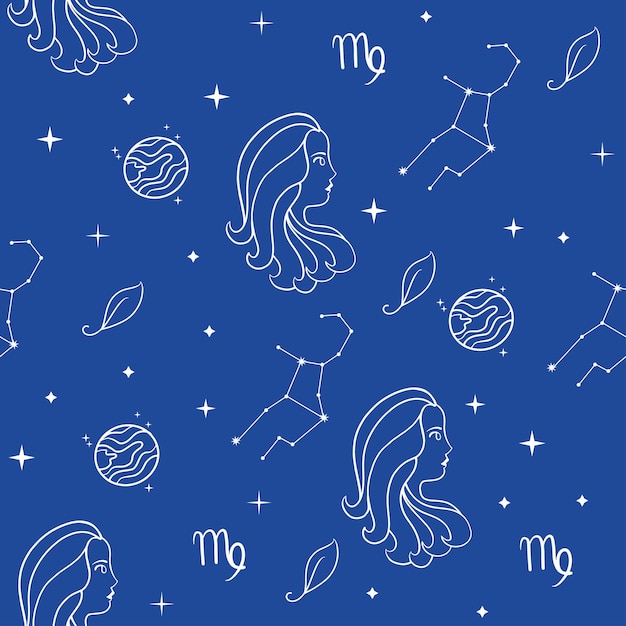 Ilustração em vetor padrão sem costura constelação de virgem signo do zodíaco de virgem estrela do horóscopo
