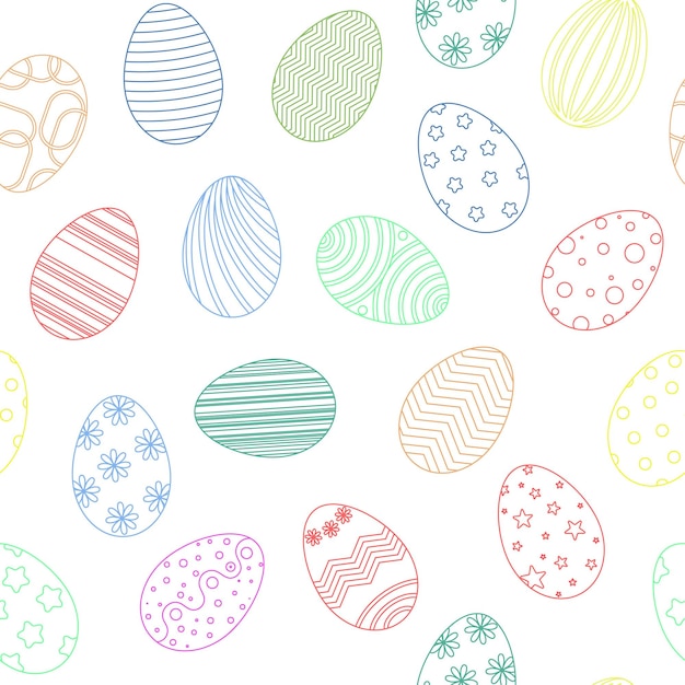 Ilustração em vetor padrão sem costura de ovos de páscoa decorados pintados coloridos