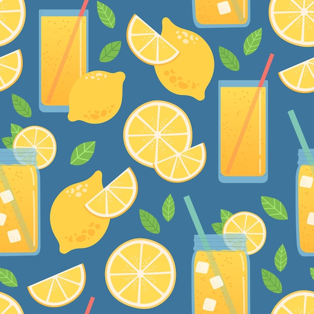 Ilustração em vetor padrão sem costura de verão de limão e limonada