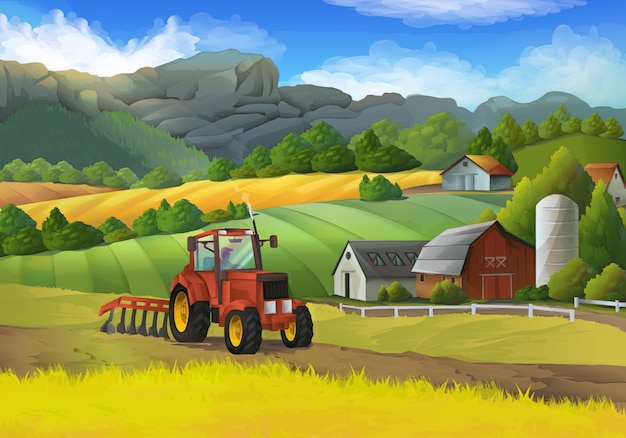 Ilustração em vetor paisagem rural fazenda