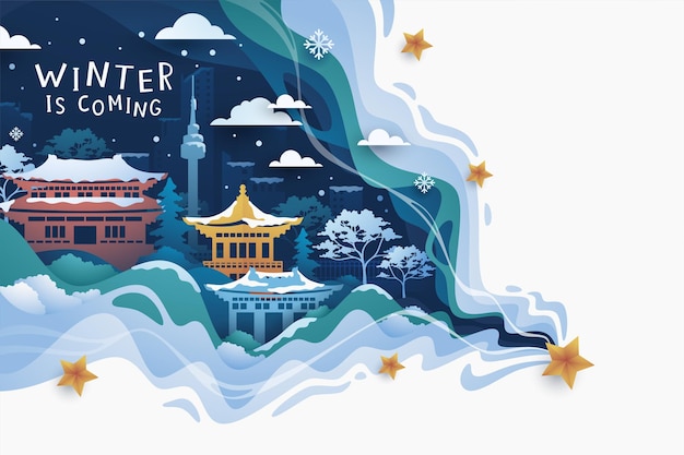 Ilustração em vetor paisagem urbana de inverno