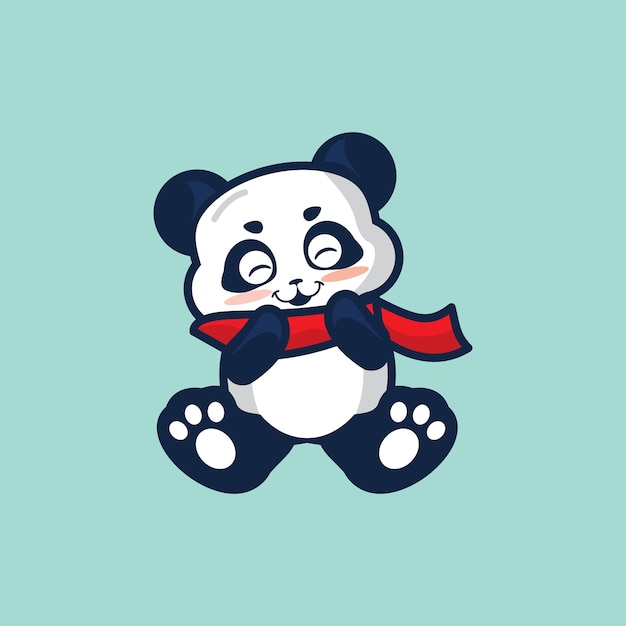 Ilustração em vetor panda fofo com lenço vermelho