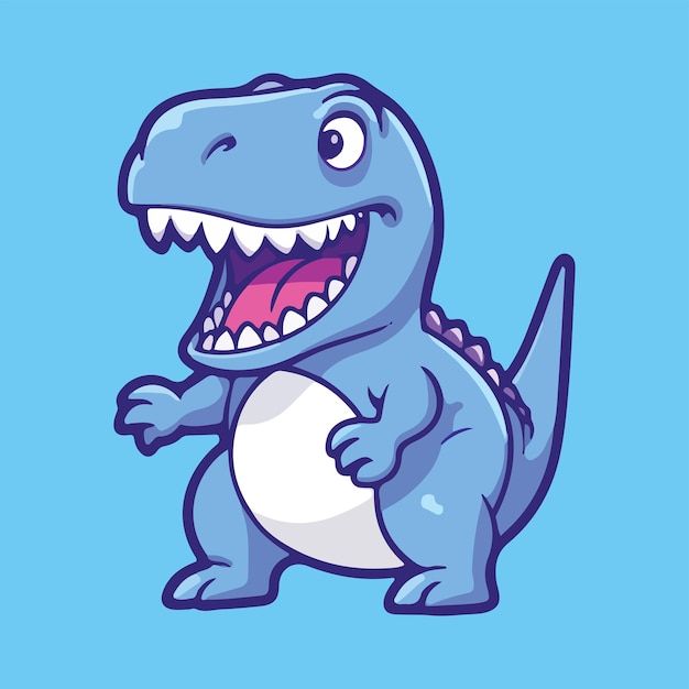 Ilustração em vetor personagem dinossauro dos desenhos animados isolada em azul no estilo de negrito roxo claro