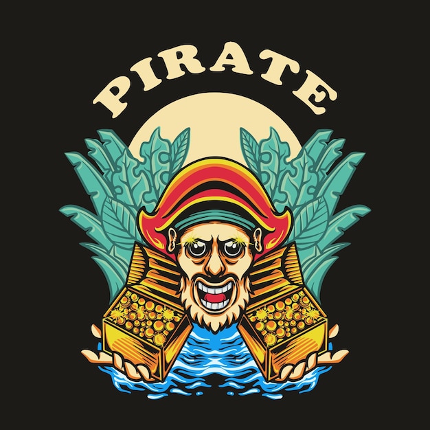 Ilustração em vetor pirata com logotipo de tesouro