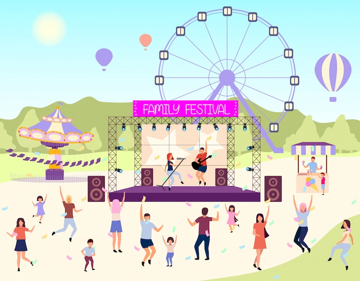Vetor ilustração em vetor plana atividades festival família.