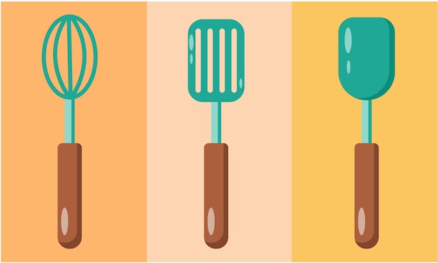 Ilustração em vetor plana de conjunto de acessórios de cozinha