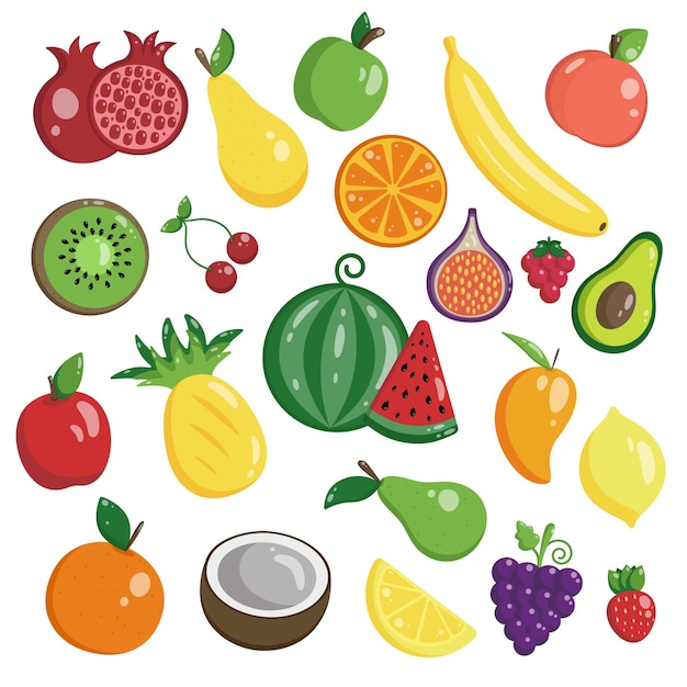 Ilustração em vetor plana de frutas em um fundo branco