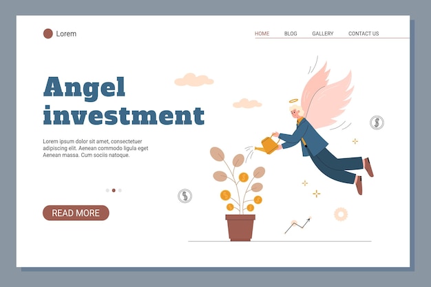 Ilustração em vetor plana de interface de página de investimento de anjo de negócios