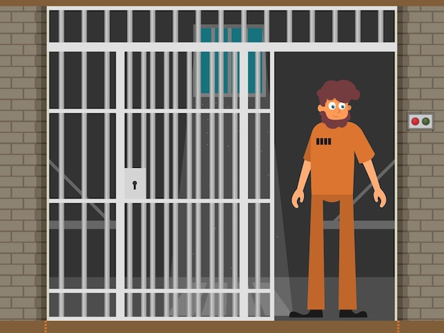 Vetor ilustração em vetor plana de prisioneiro de cela de prisão