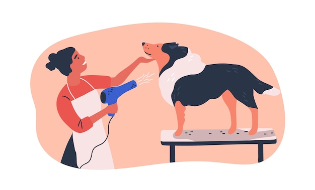 Ilustração em vetor plana serviço de tosa de cães