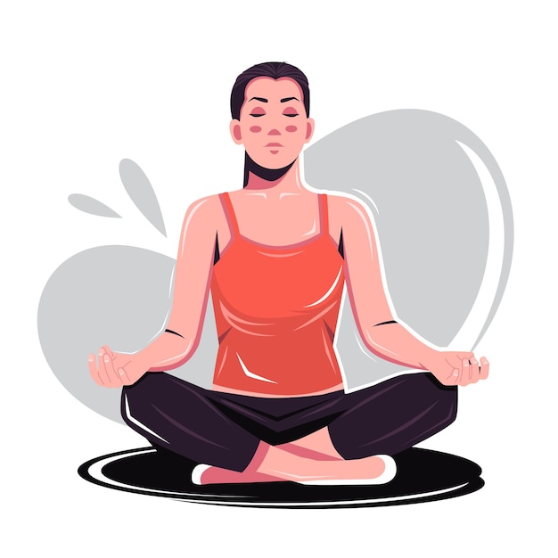 Ilustração em vetor plana Woman Practice Yoga Meditation