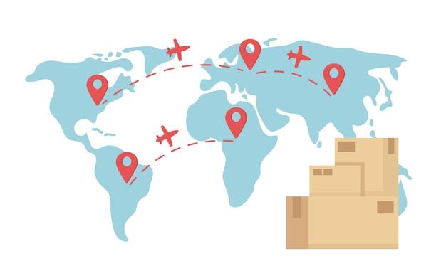 Ilustração em vetor plano de serviço de entrega de encomendas internacional