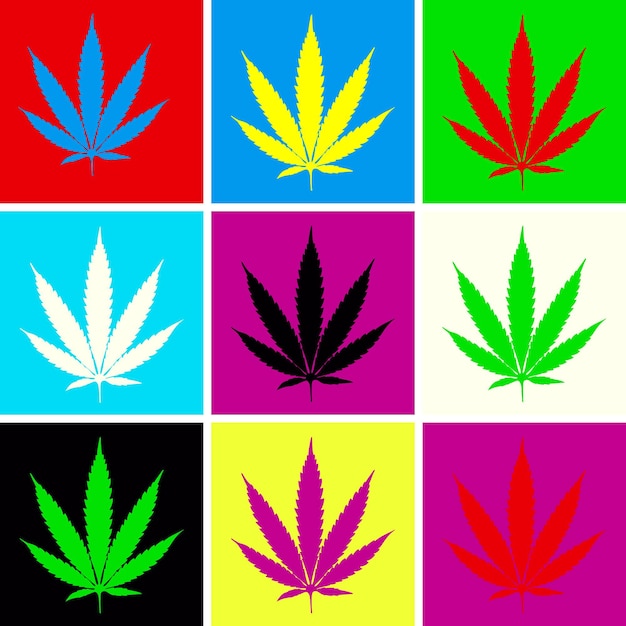 Ilustração em vetor pop art de nove folhas de cannabis