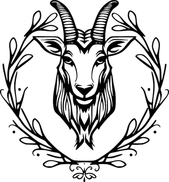 Ilustração em vetor preto e branco de cabra