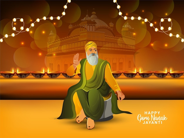 Ilustração em vetor realista de fundo de celebração de guru nanak jayanti feliz