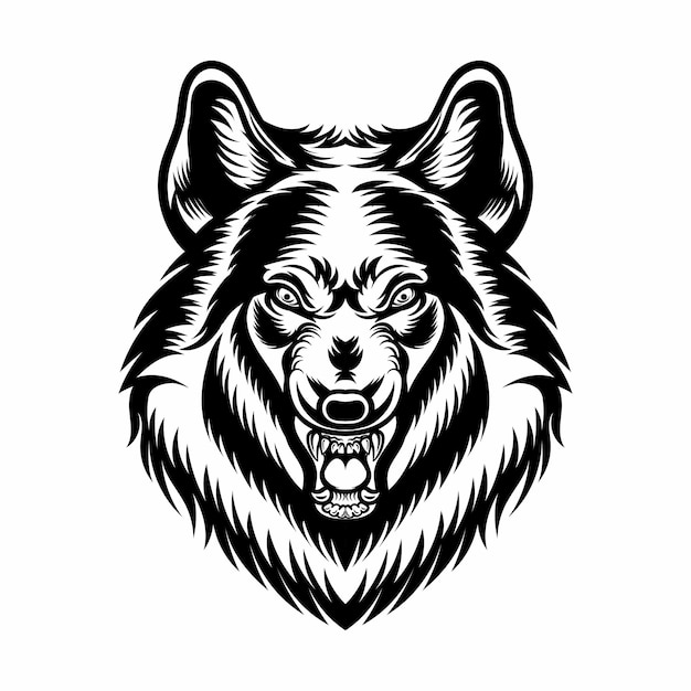 Vetor ilustração em vetor rugido de lobo preto e branco