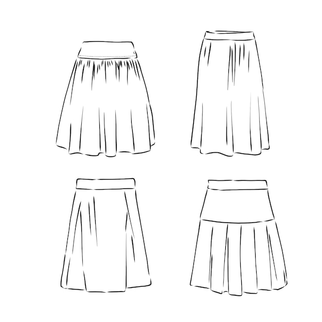 Ilustração em vetor saia mão desenhada preto em branco linha saia desenho ilustração vetorial