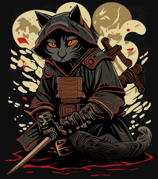 Ilustra??o de gato ninja japonês