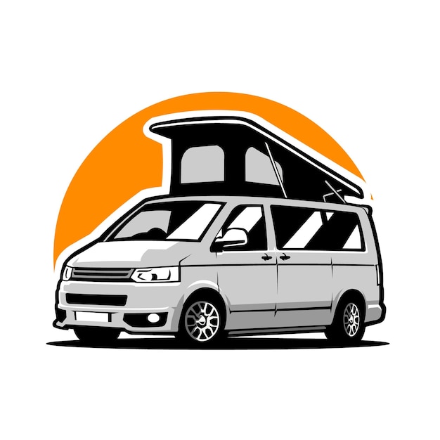 Ilustração em vetor silhueta campervan premium isolada no fundo branco