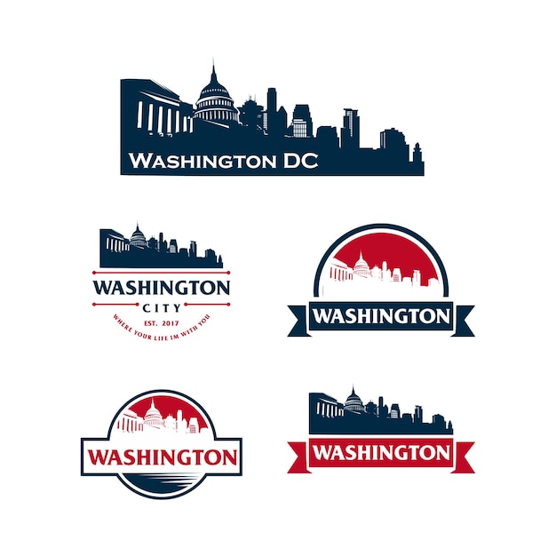 Ilustração em vetor silhueta com logotipo de washington dc, paisagem urbana e pontos de referência