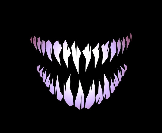 Ilustração em vetor silhueta de monstro de terror e presas de vampiro isolada em fundo preto