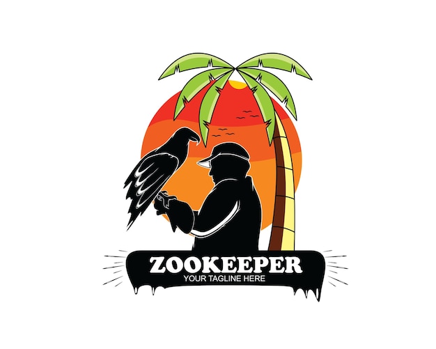 Ilustração em vetor silhueta do logotipo do tratador de zoológico