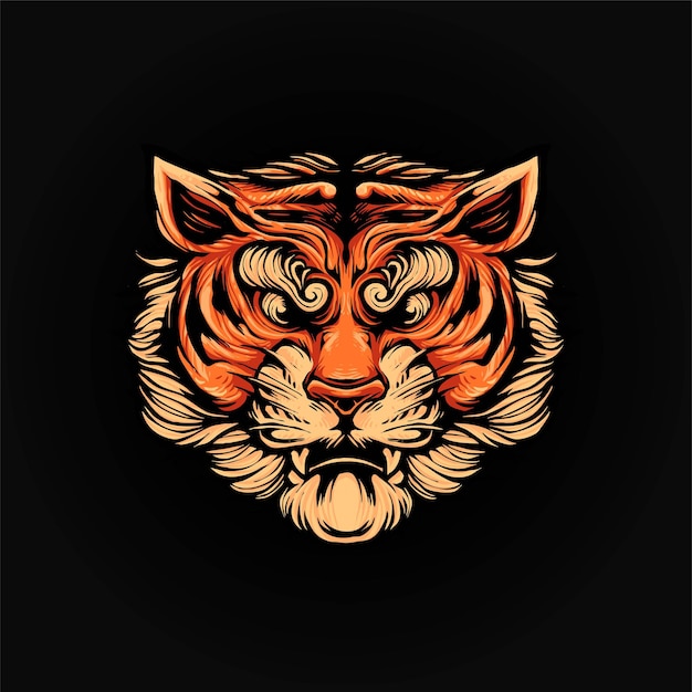 Ilustração em vetor tiger head, estilo cartoon moderno adequado para camisetas ou produtos impressos