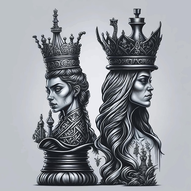 Ilustração em vetor xadrez rei e rainha