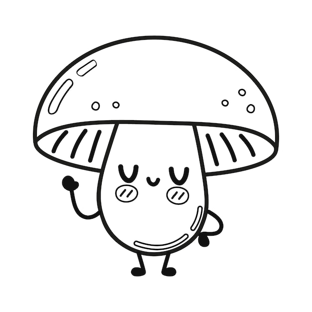 Ilustração engraçada de personagens de cogumelos felizes fofos para livro de colorir